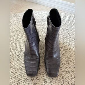 Franco Sarto Marquee Dark Gray Croc-Embossed Leather Ankle Boots